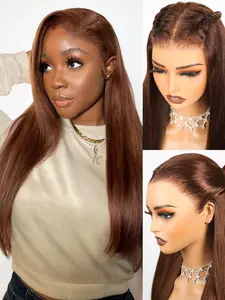 4x4 Glueless Wig HD Lace Closure Straight Wig Chocolate Brown Lace Closure Wig 180% Density Wig Pre-Cut Lace Glueless Wig