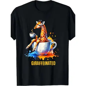 Giraffeinated Coffee Giraffe Graphic T-Shirt, Cotton Comfort Tee, Coffee Lover Animal Fashion Outfit, Casual Shirt, Ideal Coffee Addict & Giraffe Lover Gift for Him/Her
