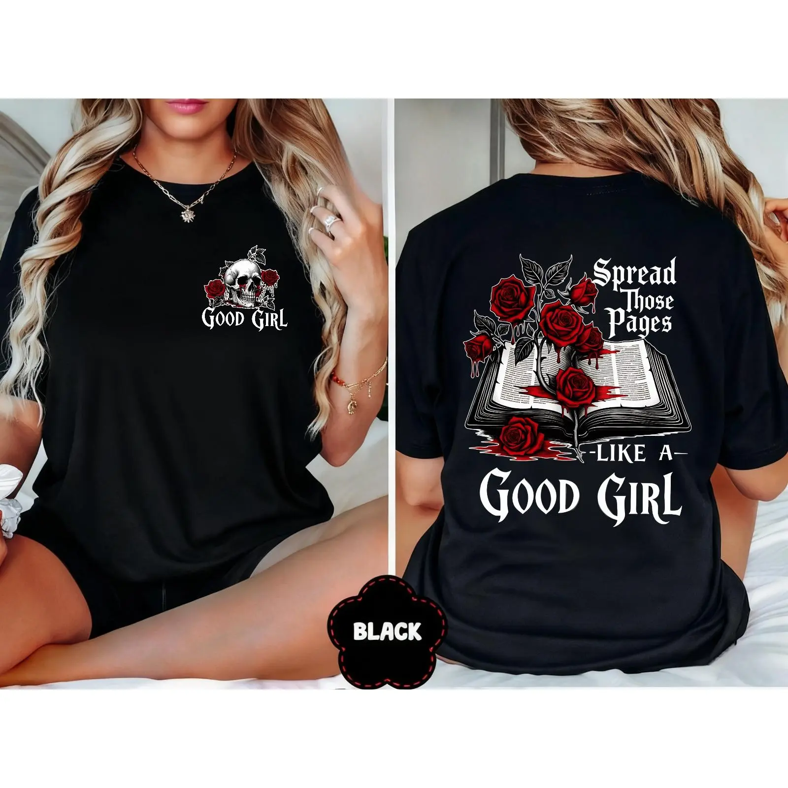 Spread Those Pages Like a Good Girl Shirt for Women and Girls, 100% Cotton, Retro Dark Romance Reader Tee, Retro Vintage Y2K Streetwear