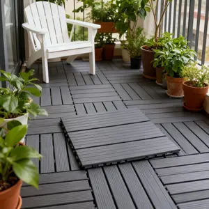 44pcs Interlocking Plastic Floor Tiles - 12-Inch Square Waterproof All-Weather PP Material, Sturdy Interlocking Design with for easy Snap-Together Installation for Patio, Poolside, Balcony, Backyard - Heavy-Duty Outdoor Flooring