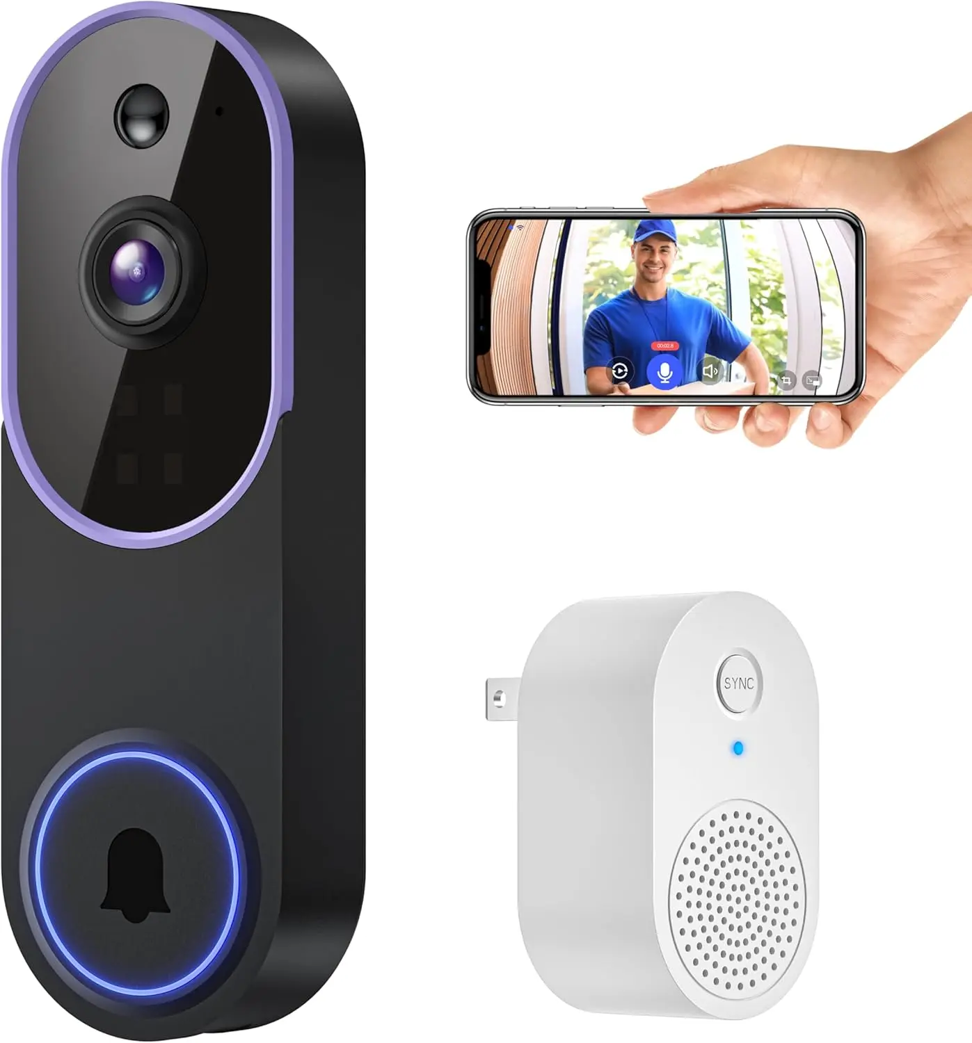 Smart Wireless WiFi Home Security Doorbell Camera - AI Human Detection, Night Vision, Cloud Storage, AES-128 Encrypted, Family Sharing Capability, Battery-Powered for Indoor & Outdoor Use, Wireless Doorbells for Home