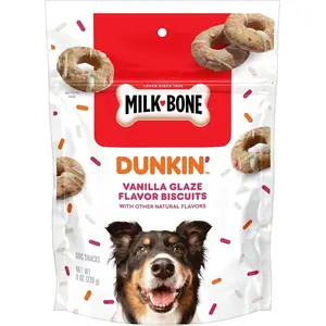 Milk-Bone Dunkin' Vanilla Glaze Flavor Dog Biscuits 8 oz Bag Donut Inspired Crunchy Treats for Fresh Breath with Natural Flavors & Sprinkles
