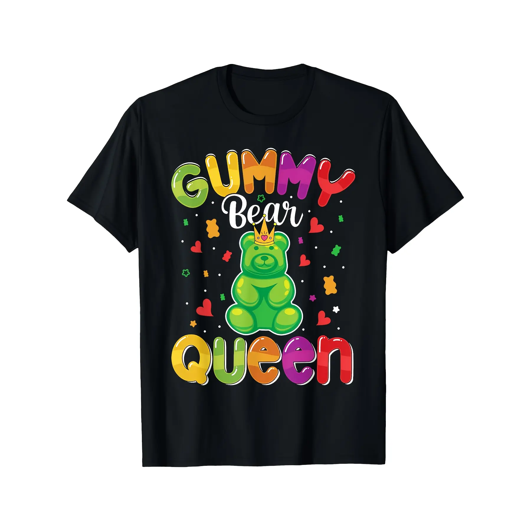 Women's  ' Gummy Bear Queen T-Shirt - 100 Cotton R unisex soft cotton short sleeve t shirt, vintage graphic casual tee for men women teens, perfect birthday holiday gift for camping travel gym daily street  wear