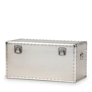 HomeStock Storage Trunk, Renaissance Refinement Silver Metal Storage Trunk - Vintage Industrial Style, 30" L x 16" W x 14" H, Perfect for Stylish Storage Solutions