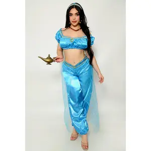 Blue Mesh Glitter Gold Off Shoulder Sexy Princess Jas Costume
