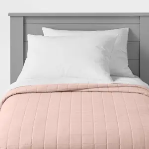 Twin Box Stitch Microfiber Kids' Quilt Pink - Pillowfort Twin Box Stitch Microfiber Kids' Quilt Pink - Pillowfort