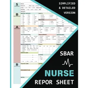 SBAR Nurse Report Sheet Notebook: Both Simplified and Detailed versions. Med-Surg Nurse Brain ICU Report Sheet for Nurse RN Nursing Report