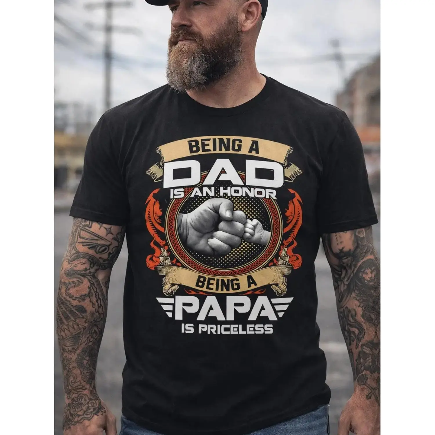 Being a Dad is an Honor Being a Papa is Priceless Fathers Day Gift Shirt For Dads Proud Papa Graphic Tee Sentimental Father Shirt