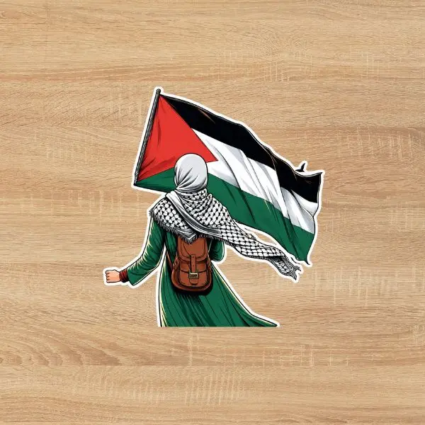 Palestine Flag Girl Sticker, Keffiyeh Hijab Vinyl Decal, Waterproof Palestinian Flag Sticker for Laptop Water Bottle Car