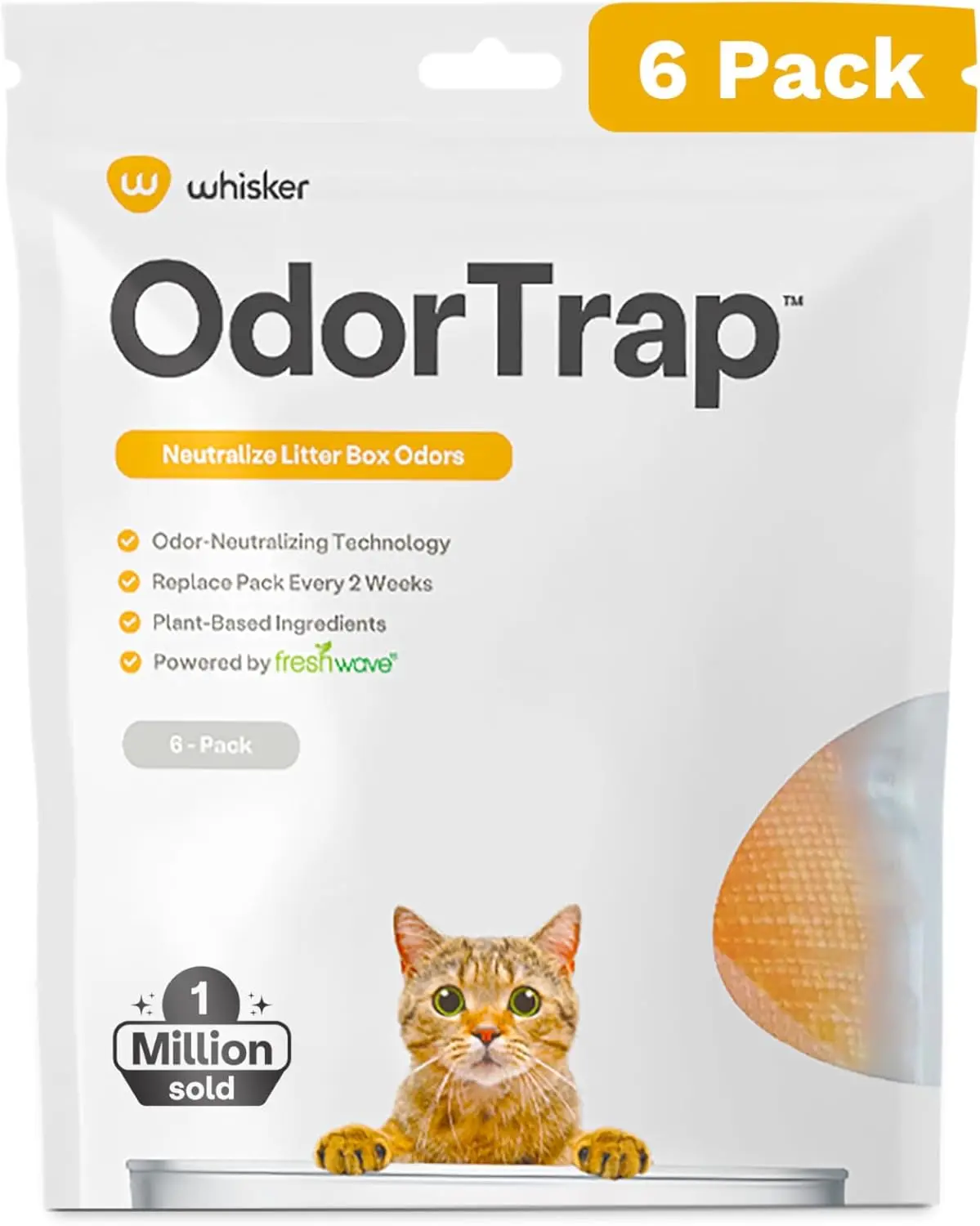 Whisker OdorTrap Pod Refills, 6 Pack, Eliminates Litter Box Odors, Compatible with Traditional Litter Boxes, 8.96 Fl Oz Each (Pod Not Included)