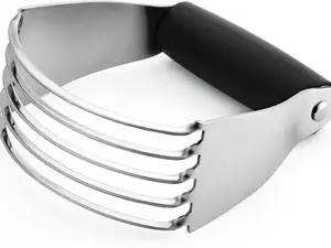 Dough Blender, Top Professional Pastry Cutter with Heavy Duty Stainless Steel Blades, Medium Size, Black