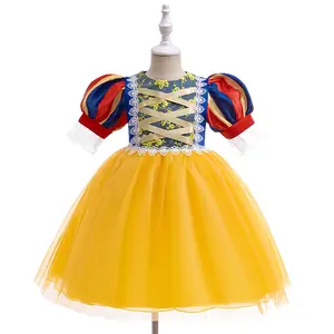 3-8Y Yellow 009 Cartoon Cosplay Costume Fancy Carnival Kids Puff Sleeve Bow Mesh Clothes Performance Princess Theme Party Holiday Girls Ball Gown Children Cocktail Dress
