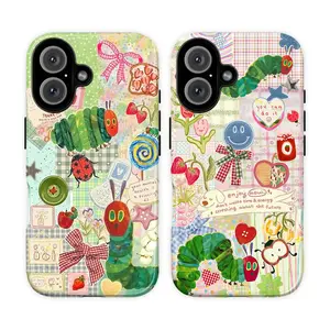 Kawaii Caterpillar Patchwork Phone Case – Whimsical Bug & Flowers Collage Phone Cover for iPhone 17 16 15 14 13 12 11 Pro Max X XS & Galaxy S21–S25 Plus Ultra| Pastel Cottagecore Style, Y2K Retro Scrapbook Aesthetic
