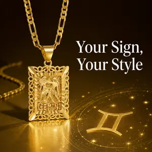 KissYan Zodiac Pendant Necklace for Women Men, 14K Gold Plated Square Constellation Sign Horoscope Figaro Chain Jewelry Birthday Gift Mothers Day Gift Ideas,summerwins DealsForYouDays