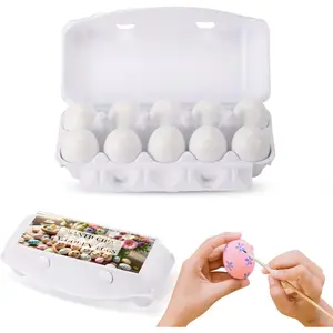 10-Count White Fake Wooden Easter Eggs in Carton for Painting Crafts, Food Toys for Kitchen Play, Room Decor, Nesting Boxes and Poultry Incubators