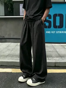 Men’s summer 100% cotton linen casual long pants, loose straight athletic pants, lightweight, breathable, comfortable