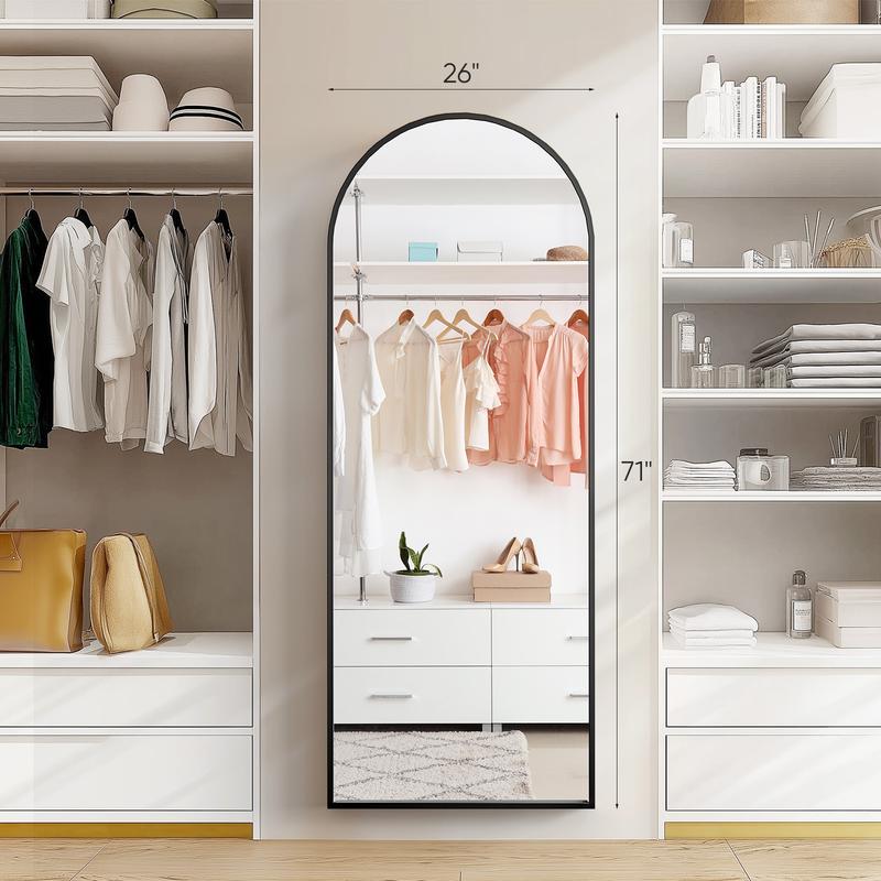 71" Full-Length Mirror with Stand - Freestanding/Wall-Mounted Floor Mirror, Shatterproof Nano Glass & Aluminum Frame, Right Angle/Rounded Corners (Gold/Black)