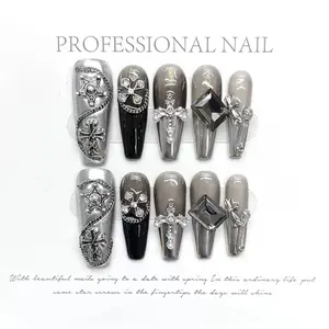 S15 French Handmade Gothic Aurora Acrylic Nail Tips Gel Nail Removable party press french tip nail Seashell Press-On Nails dusty pink press reusable colorful art