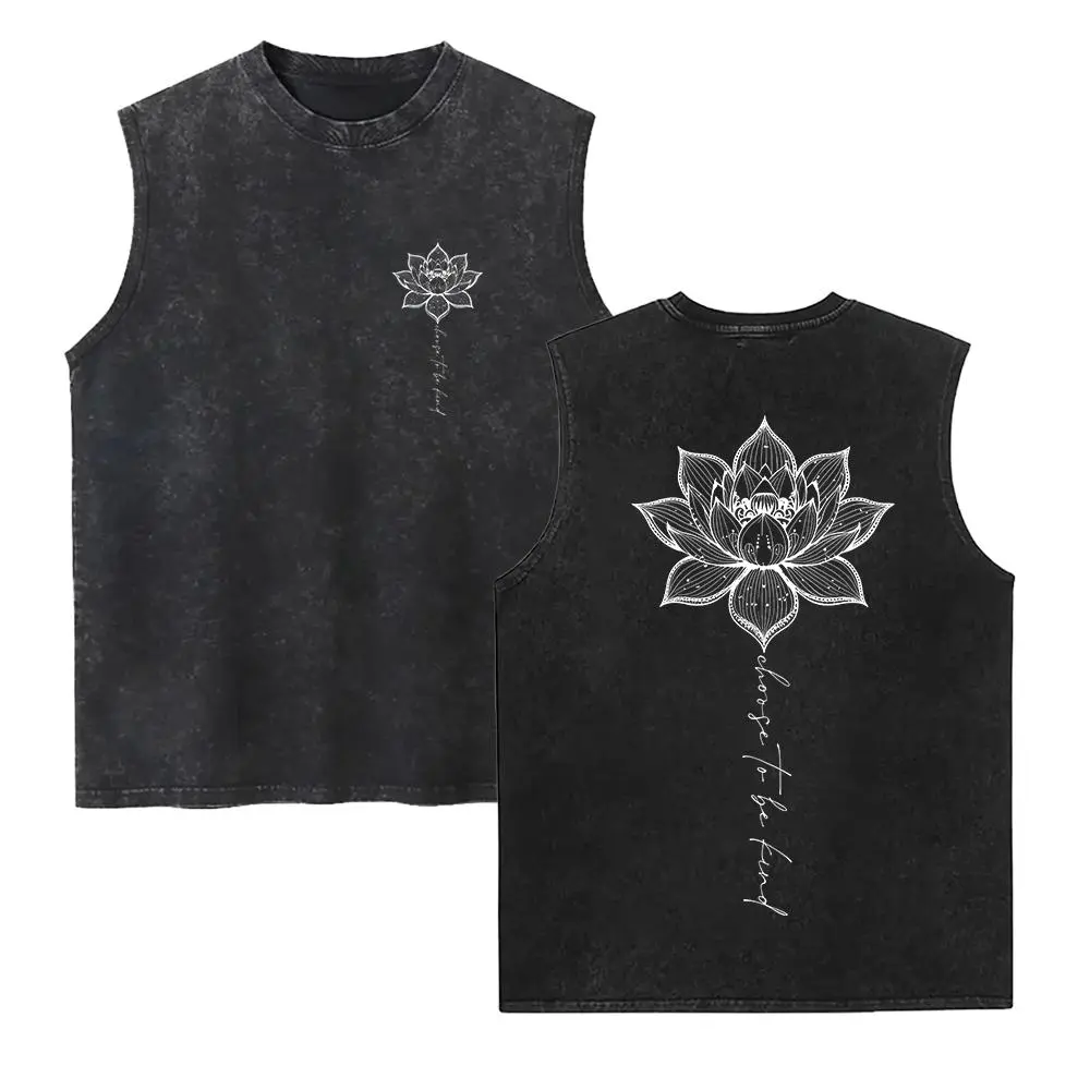 Boho Lotus Mandala Washed Vest - Choose To Be Kind Washed Vest- Cute Flower Mandala Graphic Tee - Yoga Gift For Her - Meditation Gifts
