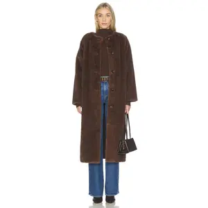 Line & Dot Axel Faux Fur Coat in Brown