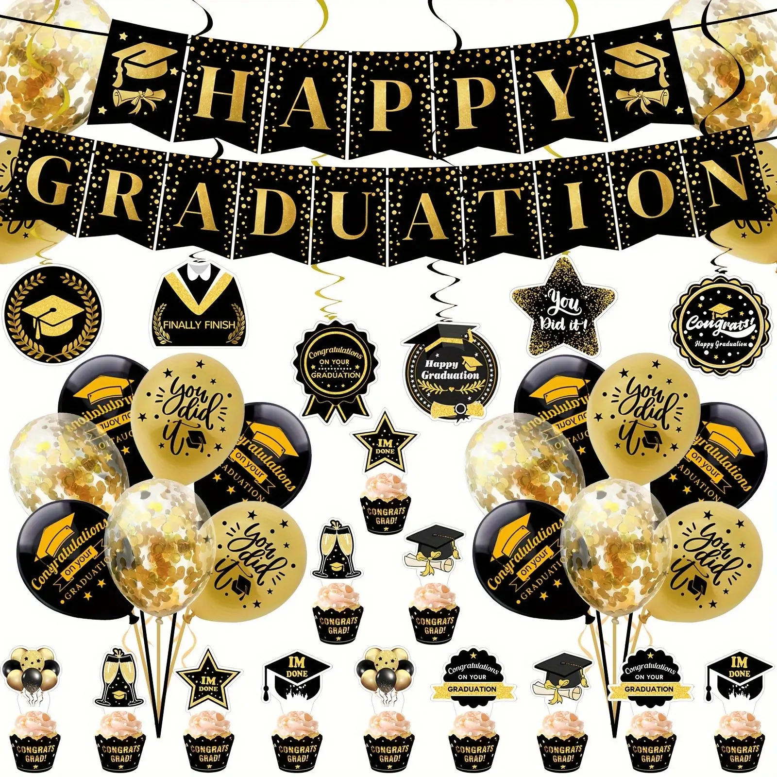2026 Graduation Party Decorations, Grad Party Decoration Supply Congratulations Banner Hanging Swirls, Graduation Photo Booth Props, Graduation Class Party Supplies Kit, Graduation Party Set, Party Favor, Party Event Props