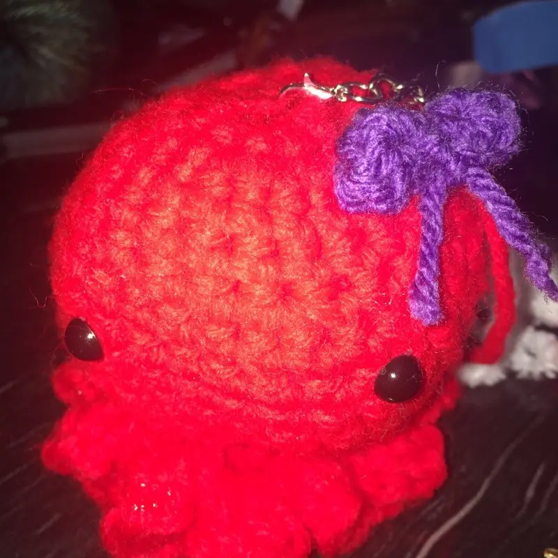 Crochet Keychain Decor with Purple Bow and Unique Design (Baby Octopus)