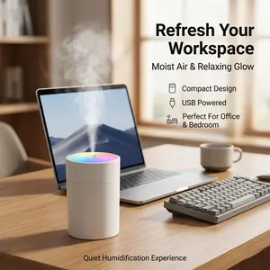 Mini  Cool Mist Humidifier with Colorful LED Atmosphere Night Light, 200ML Portable Desktop Humidifier, USB Rechargeable Quiet Ultrasonic Humidifier, One Key Operation Small Personal Humidifier for Bedroom Office Dorm Desk Home Bedroom Decor