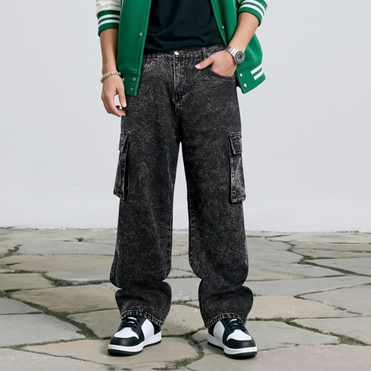 GINGTTO Men's Baggy Hip Hop Jeans Fashion Wide Leg Skateboard Pants Streetwear Cargo Denim Pants