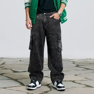 GINGTTO Men's Baggy Hip Hop Jeans Fashion Wide Leg Skateboard Pants Streetwear Cargo Denim Pants