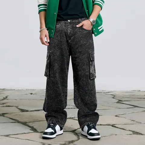 GINGTTO Men's Baggy Hip Hop Jeans Fashion Wide Leg Skateboard Pants Streetwear Cargo Denim Pants