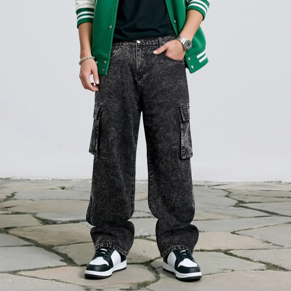 GINGTTO Men's Baggy Hip Hop Jeans Fashion Wide Leg Skateboard Pants Streetwear Cargo Denim Pants