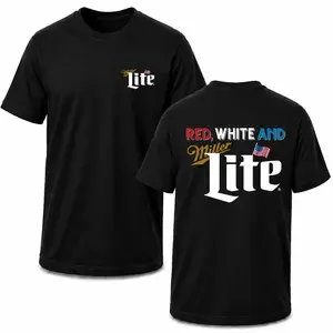 Red White And Lite Graphic T-Shirt,America 250th Anniversary Graphic Tee Patriotic Beverage Aesthetic T-Shirt Double Sided Lite Typo Art Top Premium Heavyweight Cotton White Crewneck Unisex