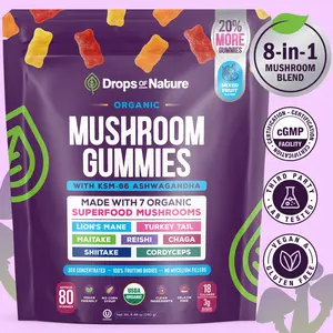 Drops Of Nature Ashwagandha KSM-66, Reishi, Lions Mane, Shiitake, Cordyceps, Turkey Tail, Maitake, Chaga Supplement Gummies - Mixed Fruits, 80 Gummies