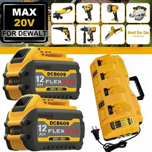 For DEWALT DCB104 20V MAX Multi-Port Fast Battery Charger/2X DCB609 Batteries