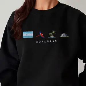 Honduras Embroidery Shirt, Country Icon Embroidery Crewneck Tee, Travel Gift Shirts
