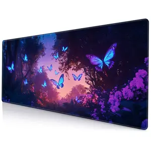 Butterfly Pattern Mouse Pad, Large Extended Desk Pad, Non Slip Rubber Base Mousepad with Stitched Edges for Work Gaming