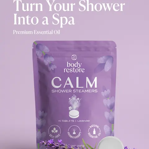 Body Restore 15-Pack Lavender Essential Oil Aromatherapy Shower Steamers - 15-Day Calm Pack, Long-Lasting Bath & Body Care, Cleansing, Soothing, Stress Relief, Skin Repair, Ideal for Birthdays, Teacher Gifts