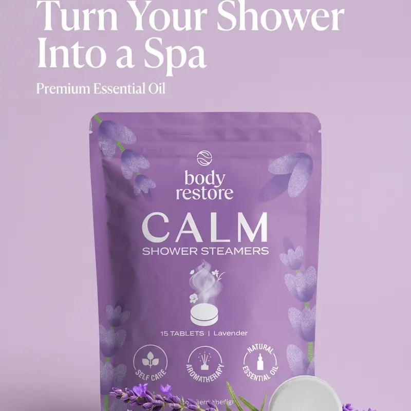 Body Restore 15-Pack Lavender Essential Oil Aromatherapy Shower Steamers - 15-Day Calm Pack, Long-Lasting Bath & Body Care, Cleansing, Soothing, Stress Relief, Skin Repair, Ideal for Birthdays, Teacher Gifts