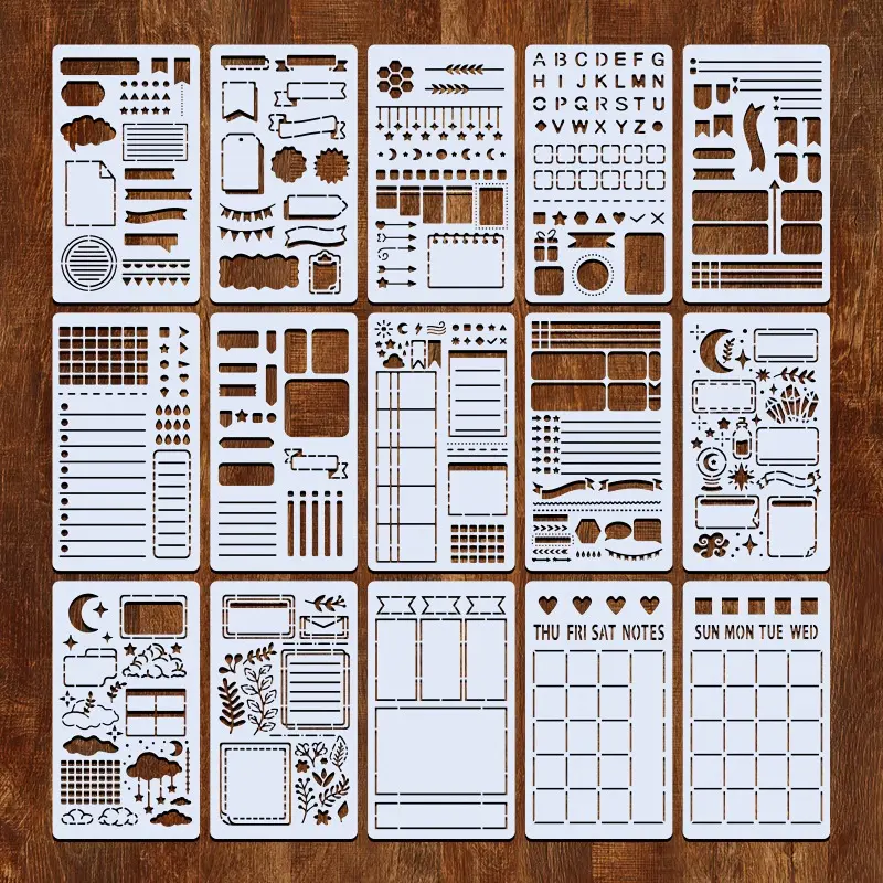 15-Piece 4×7 Inch Journal Template Set Minimalist Bullet Journal Style Reusable & Portable for Layout Planning and Notes Perfect for Bullet Journals, Notebooks & Scrapbooking Scrapbook Accessory Materials