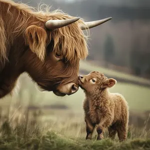 1pc 5D DIY Highland Cow and its Youngsters Diamond Art Painting Kit. Adult Relaxation Handmade Supplies Crafts Desktop Ornaments Wall Hanging Decorations. Furniture Decoration Gifts