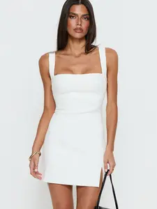 Princess Polly Bombshell Mini Dress White - Casual Square Neckline Invisible Zip Back Non-Stretch Partially Lined 95% Polyester 5% Elastane - Fit