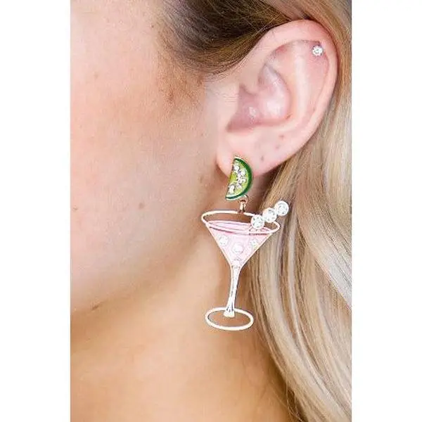 Pink Martini Glass Earrings with Limes