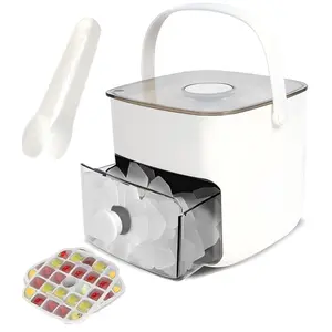 Press Ice Cube Tray with Lid & Storage Bin, One-Button Easy Release Ice Maker with Handle, 48-Cube Silicone Ice Mold with Drawer, BPA-Free Ice Bucket with Ice Scoop for Freezer, Cocktails, Whiskey