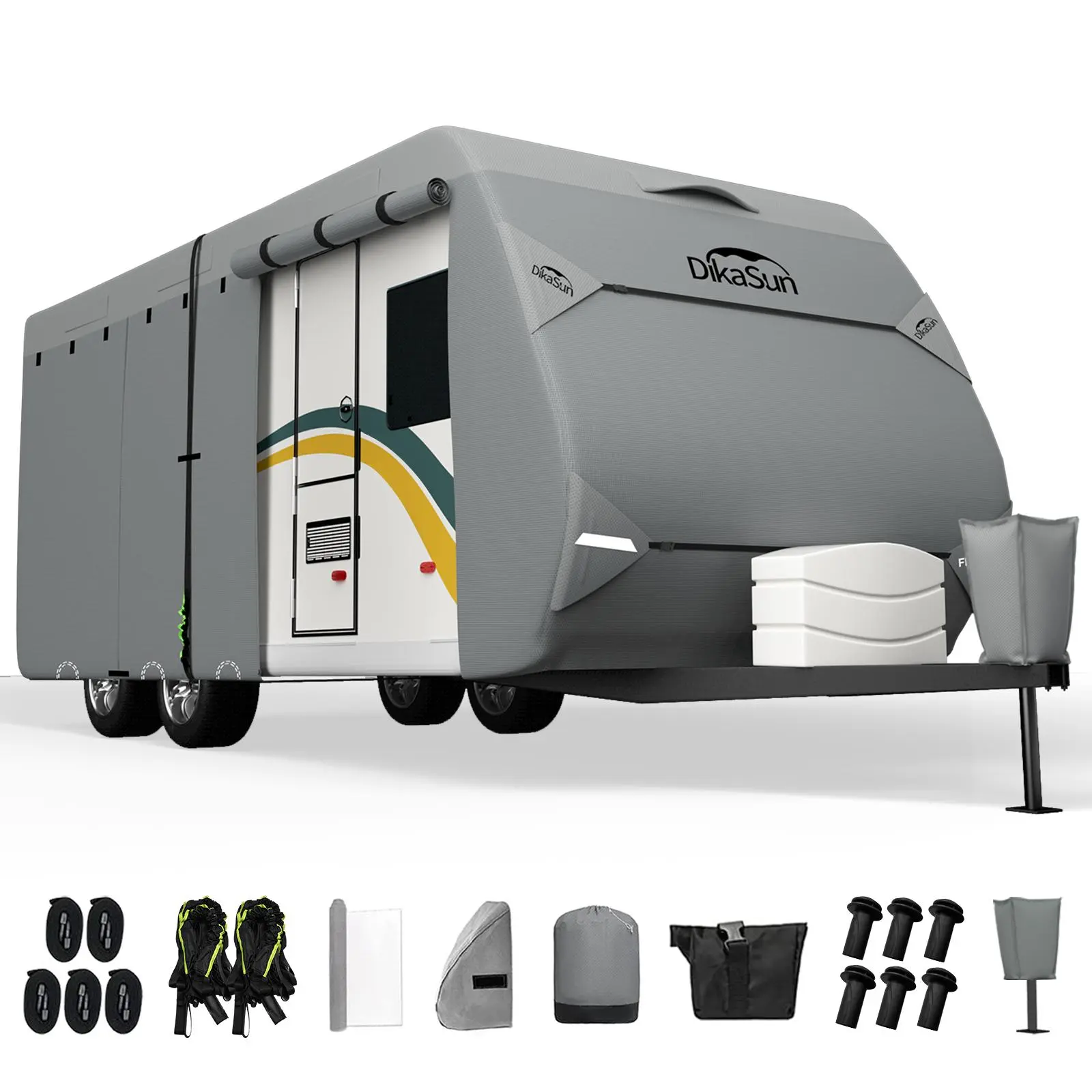 RV Cover, Upgraded 7 Layers top travel trailer cover, Waterproof camper Cover for Toy Hauler with Tongue Jack Cover, Gutter Covers, Uv Protection Durable All Season