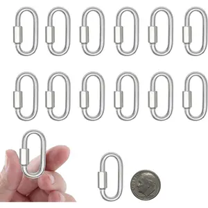 15PCS 2 Inches Chain Link, M5 Screw Chain Quick Links, 3/16" Galvanized Steel Locking Carabiners for Connecting Hammock, Key Chain, Pet Leash,Gym,Camping, 650 Lbs Capacity.