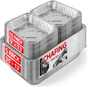 Chafing Dish Buffet Set Disposable  21 x 13 (5 Pack) 9 x 13 (10 Pack) Aluminum Serving Trays, Catering Pans for Keeping Food Warm, Foil Chaffing Dishes for Buffets and Parties, Warming Tray