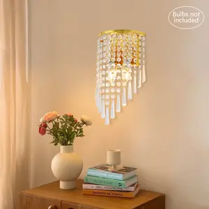CNCEST Crystal Wall Lamp Elegant Gold Base K9 Crystal Pendant Wall Light Fixture for Bedroom Living Room and Hallway Stylish Home Décor E12 Bulbs