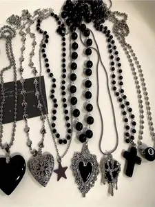 Gothic Punk Heart Star Pendant Necklace Set, Multilayer Necklace, Women's Y2K Hip Hop Jewelry, Anniversary Accessory, 7 Piece Set