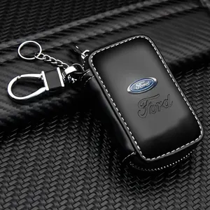 Ford Car Key Case Remote Leather Protector, Card Holder Wallet, Full Coverage Protection, Dustproof Scratch Resistant Zipper Bag