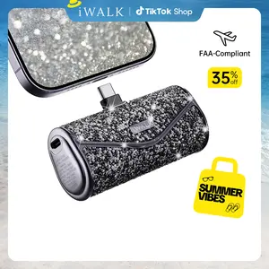 iWALK Sparkly Look Power Bank Charger, 22.5W Max 5000mAh Compact USB-C Cordless Fast Charging Cable-Free Smartphone Accessory with Cable for iPhone 17/16/15 Travel Gadget,summervibes outdoorfun Portable Battery